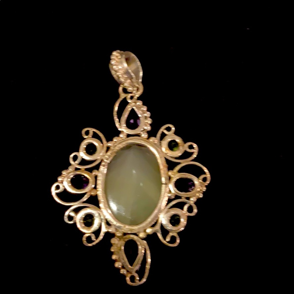 Nepal Sterling Silver Pendent Shell Amethyst Peridot - Picture 3 of 7